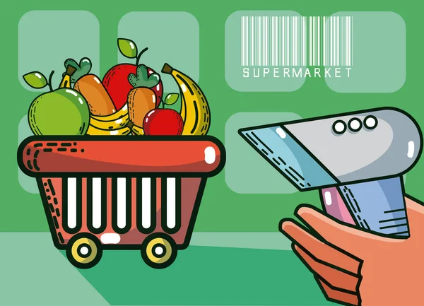 Potraviny Košík Supermarket Výrobků Vektorové Ilustrace Grafický Design — Stockový vektor