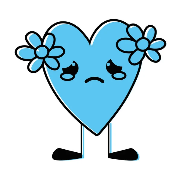 Couleur Pleurer Coeur Avec Des Fleurs Kawaii Jambes Illustration Vectorielle — Image vectorielle