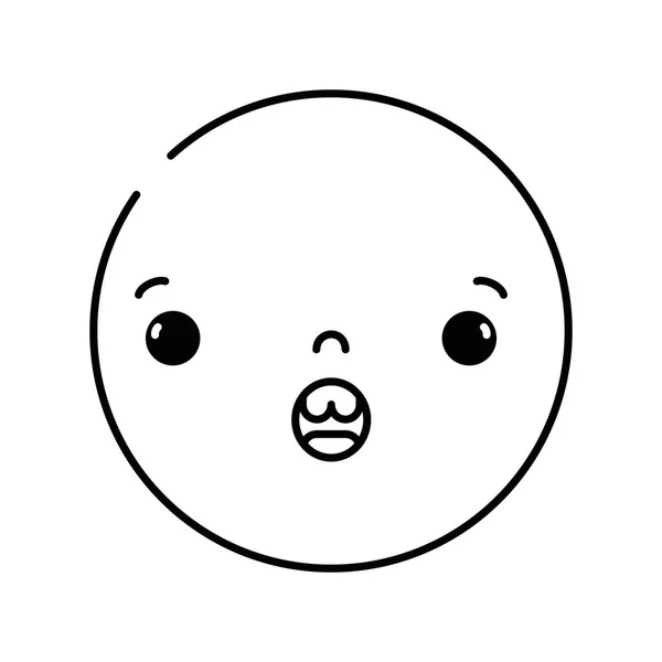 Linie Kawaii Hlavu Roztomilý Překvapený Obličej Vektorové Ilustrace — Stockový vektor