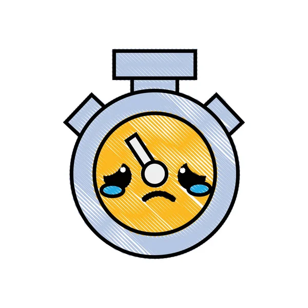 Grated Sad Cute Chronometer Object Kawaii Vector Illustration — Stock Vector