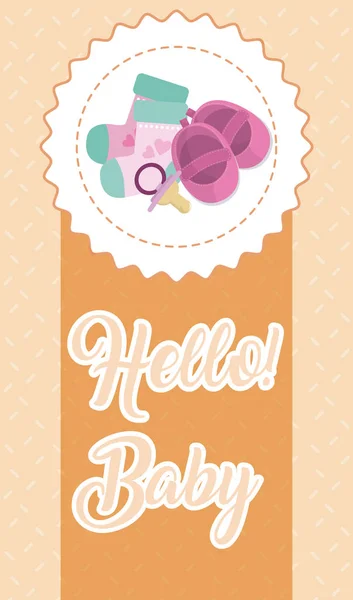 Hello Baby Shower Card Cute Cartoons Girl Vector Illustration Graphic — Stock Vector