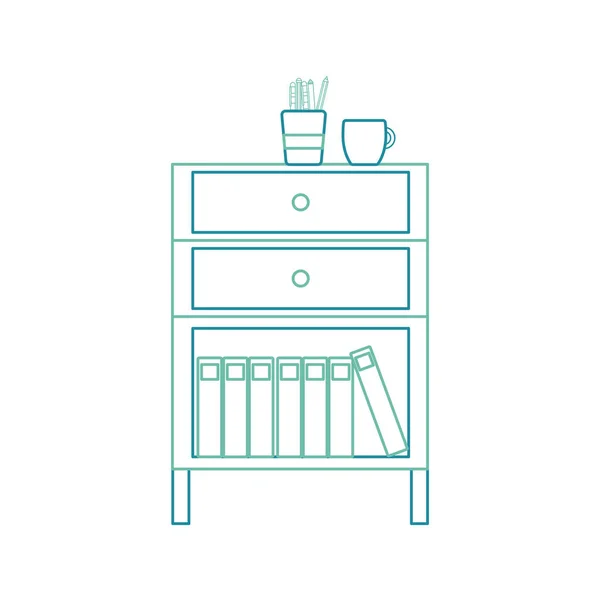 Color Line Cabinetbestand Archief Met Koffie Kopje Boeken Vectorillustratie — Stockvector