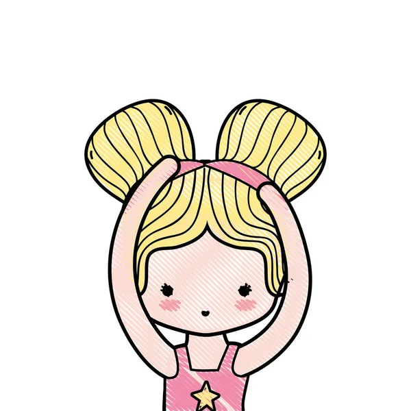 Κορίτσι Μπαλέτο Απόδοση Πρακτική Δύο Ψωμάκια Μαλλιά Σχεδιασμό Εικονογράφηση Διάνυσμα — Διανυσματικό Αρχείο