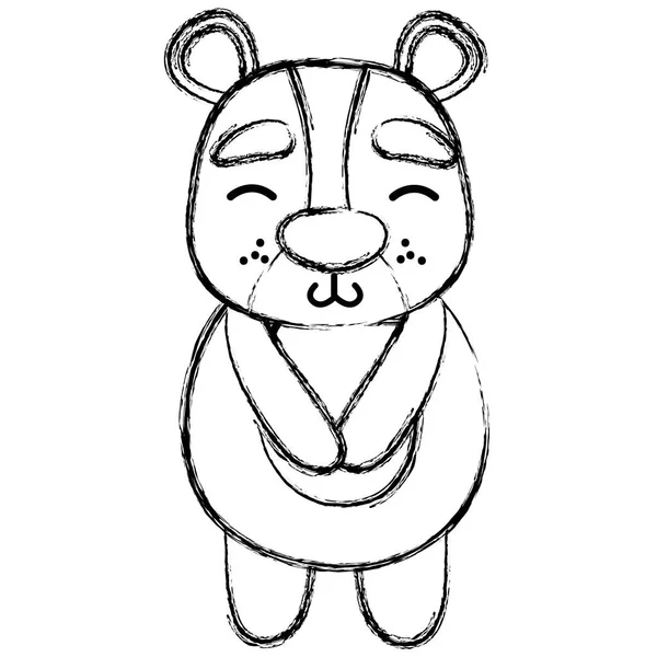 グランジかわいい 恥ずかしがり屋のクマの野生動物のベクトル図 — ストックベクタ