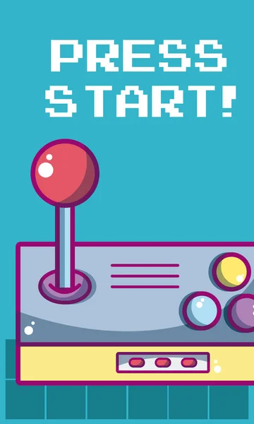 Press Start Banner Videojuego Con Diseño Gráfico Ilustración Vectores Gamepad — Archivo Imágenes Vectoriales