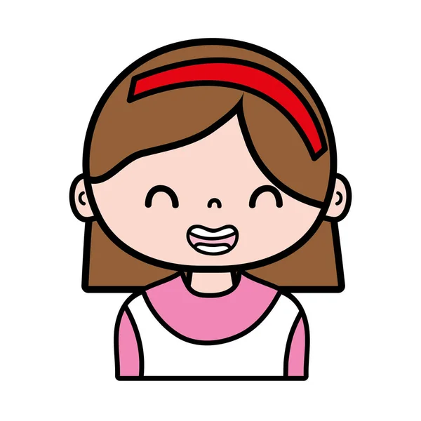 Smile Girl Brown Hair Headband Vector Illustration — Stock Vector