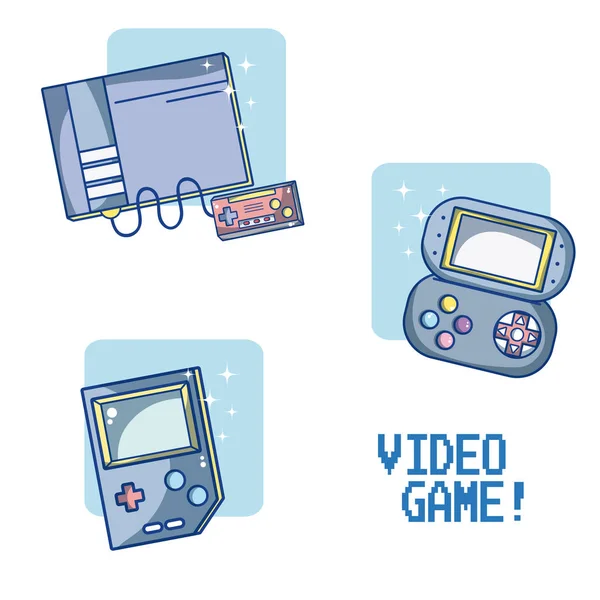 Conjunto Videojuegos Consolas Vector Ilustración Diseño Gráfico — Archivo Imágenes Vectoriales