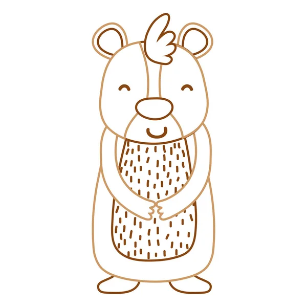 Linha Cores Bonito Feliz Urso Selvagem Animal Vetor Ilustração — Vetor de Stock