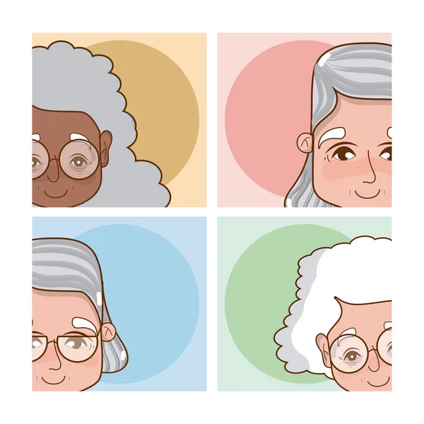Set Cute Grandmothers Cartoons Vector Illustration Graphic Design — Stock Vector