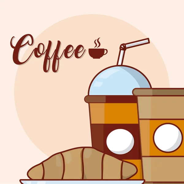 Café Croissant Desenho Animado Desenho Gráfico Vetor Ilustração — Vetor de Stock