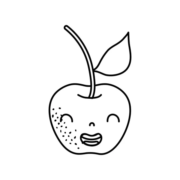 Baris Lucu Apple Kawaii Tersenyum Buah Vektor Ilustrasi - Stok Vektor
