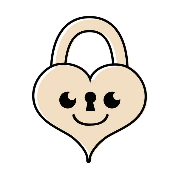 Couleur Sourire Coeur Cadenas Kawaii Personnage Vecteur Illustration — Image vectorielle