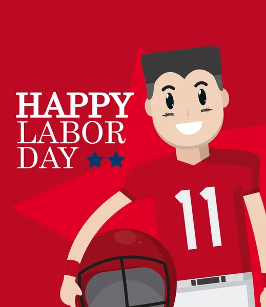 Happy Labor Day Card Football Player Cartoon Vector Illustration Graphic — Stock Vector