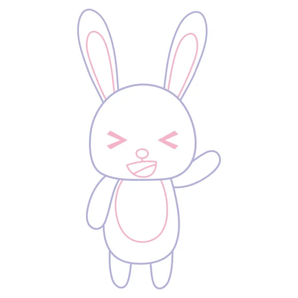 Color Line Cute Cheerful Rabbit Wild Animal Vector Illustration — Stock Vector