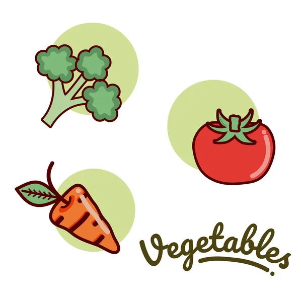 Uppsättning Grönsaker Runda Karikatyrerna Vektor Illustration Grafisk Design — Stock vektor
