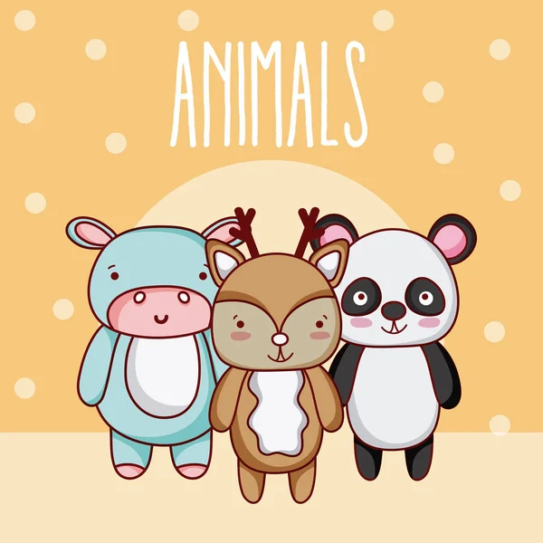 Animales Lindos Tiernos Amigos Dibujos Animados Sobre Fondo Colorido Vector — Archivo Imágenes Vectoriales