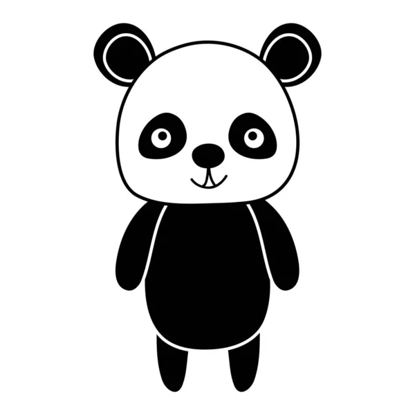 Silhouette Cute Happy Panda Wild Animal Vector Illustration — Stock Vector