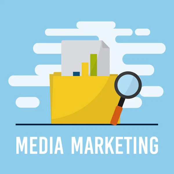 Media Marketing Con Strumenti Tecnologici Grafica Illustrativa Vettoriale — Vettoriale Stock