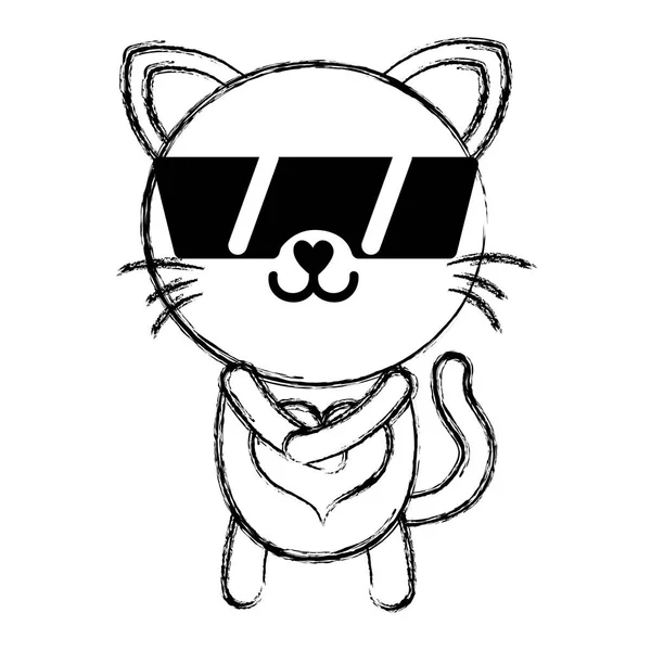 Figur Glücklich Katze Niedliche Katze Tier Mit Sonnenbrille Vektor Illustration — Stockvektor