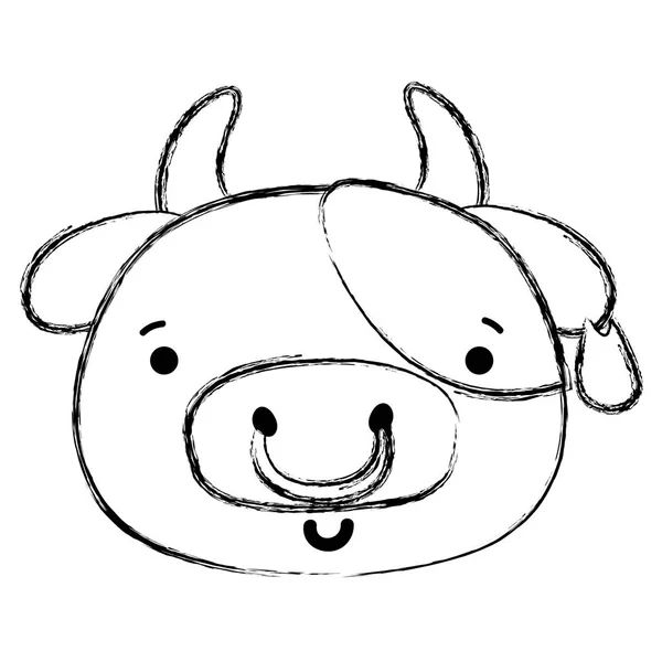 Grunge Feliz Vaca Cabeça Selvagem Animal Vetor Ilustração — Vetor de Stock