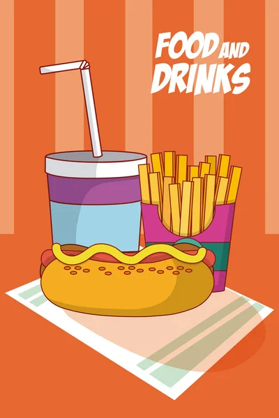 Hot Dog Kombi Fast Food Wektor Ilustracja Projekt Graficzny — Wektor stockowy