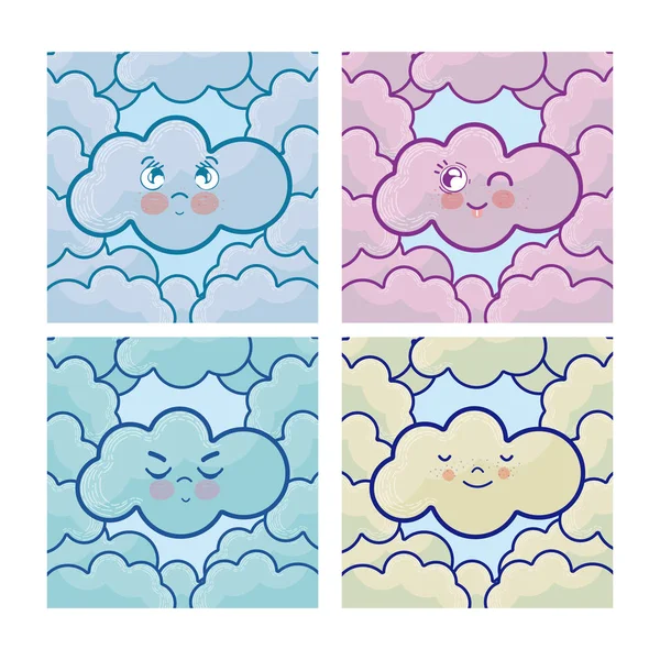 Set Cute Clouds Cartoons Collection Vector Illustration Graphic Design — Stock Vector
