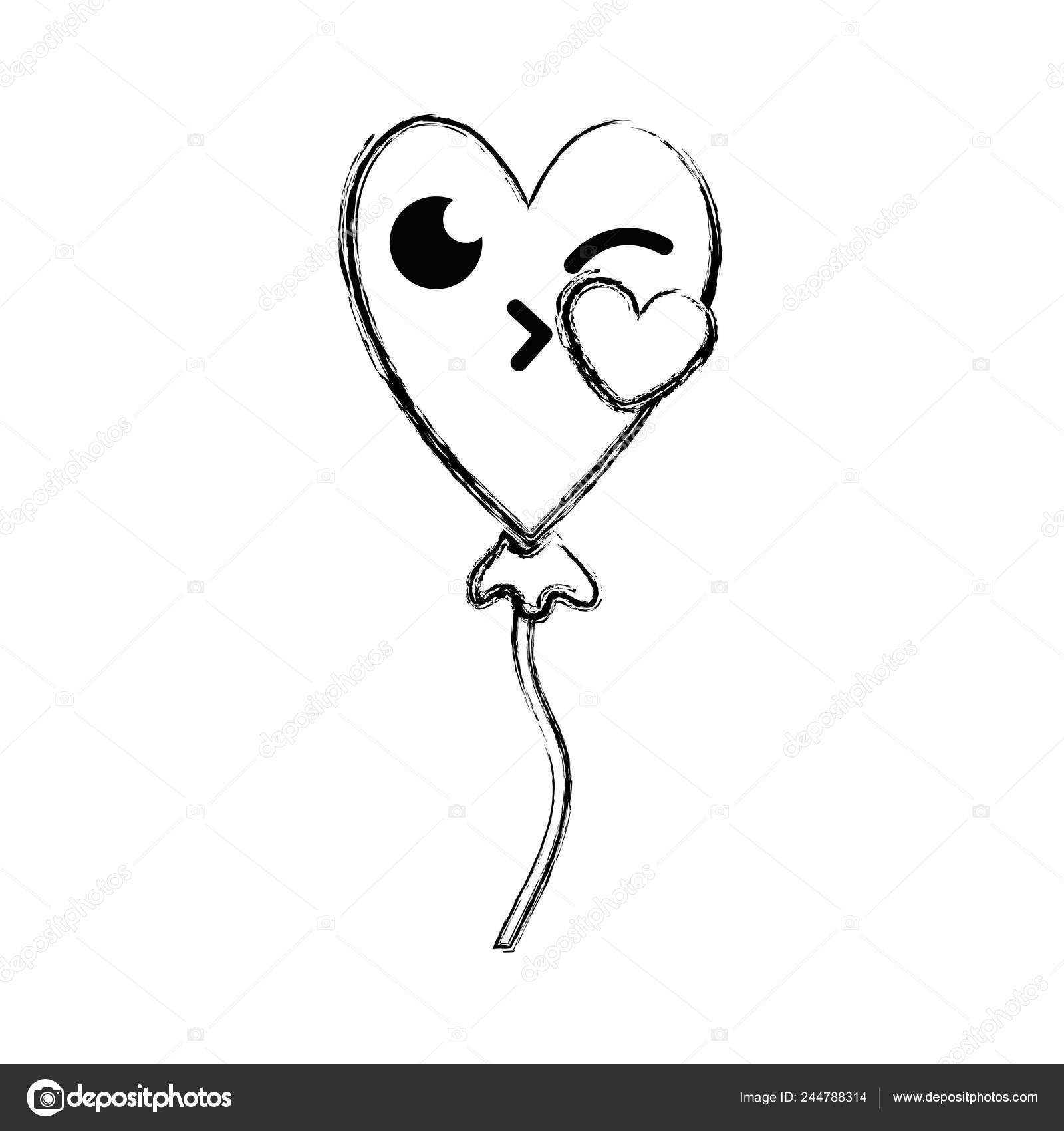 Rysunek Serce Balon Całus Kawaii Ilustracja Kreskówka Wektor