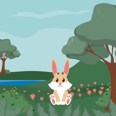 Tavşan, orman sevimli hayvan karikatürler vektör çizim grafik tasarım