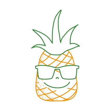 renkli mutlu ananas meyve güneş gözlüğü kawaii vektör çizim ile