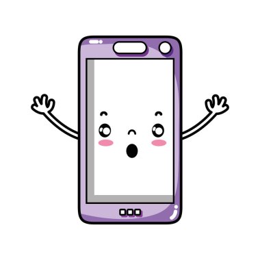 Kawaii smartphone sevimli korkmuş yüz vektör çizim
