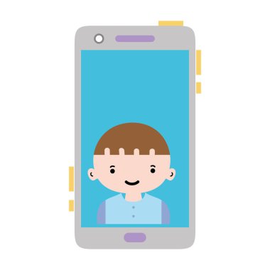Çocuk kişi iletişim vektör çizim ile renkli smartphone teknoloji