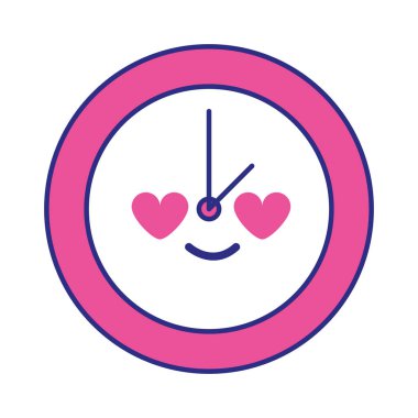 tam renkli daire masa saati içinde aşk kawaii karikatür vektör çizim