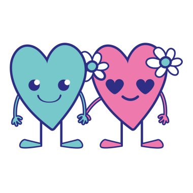 tam renkli güzel kalpler çift kawaii kollar ve bacaklar vektör çizim ile