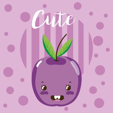 Şirin üzüm kawaii karikatür vektör çizim grafik tasarım