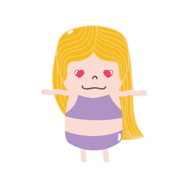 Tam renk kız wth uzun saç ve aşk yüz vektör çizim