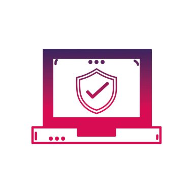 siluet kalkan güvenlik koruma dizüstü bilgisayar teknoloji vektör çizim içinde