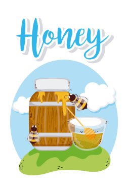 Arı ve öğeleri çizgi film doğa vektör çizim grafik tasarımı ile tatlı bal kartı