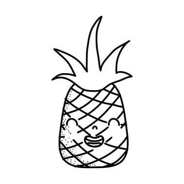 satır tatlı ananas kawaii gülümseme meyve vektör çizim