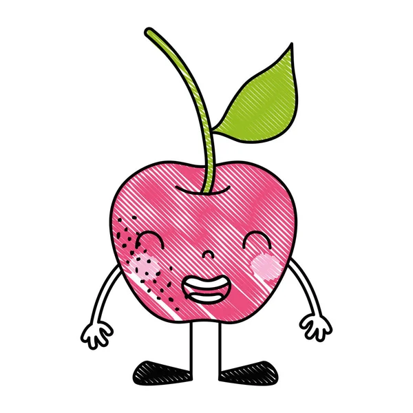 Maçã Kawaii Ralada Sorriso Fruta Com Braços Pernas Vetor Ilustração — Vetor de Stock