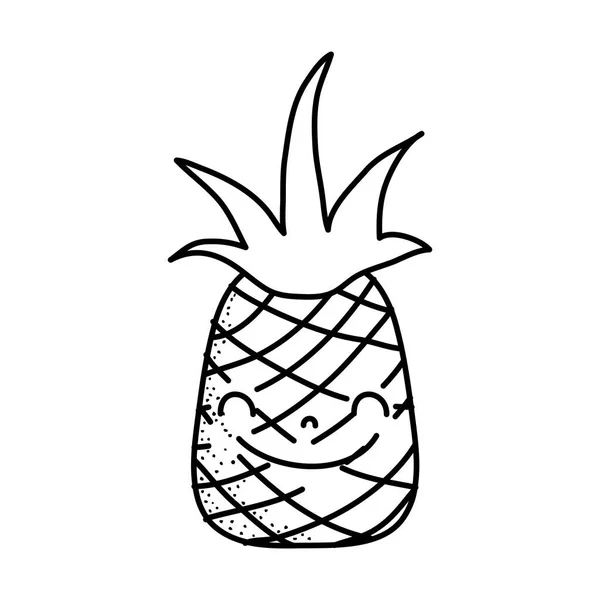 Ligne Mignon Ananas Kawaii Heureux Fruit Vecteur Illustration — Image vectorielle