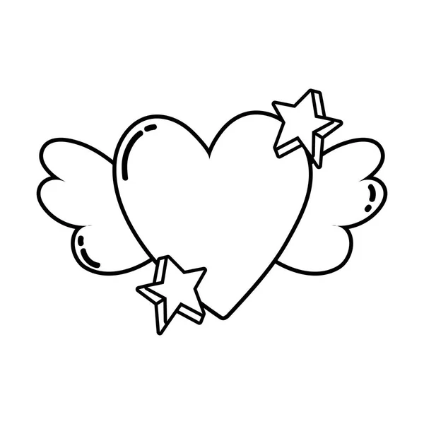 Лінія Любові Серце Крилами Зірками Дизайн Векторні Ілюстрації — стоковий вектор