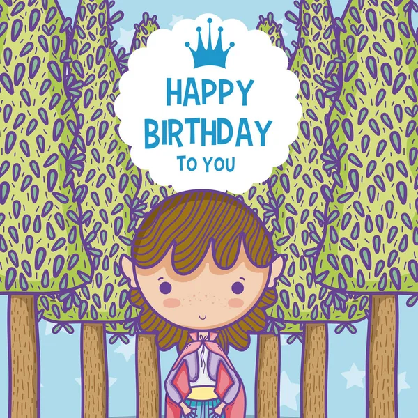 Glückwunsch Zum Geburtstag Karte Mit Niedlichen Prinzessin Cartoon Vektor Illustration — Stockvektor