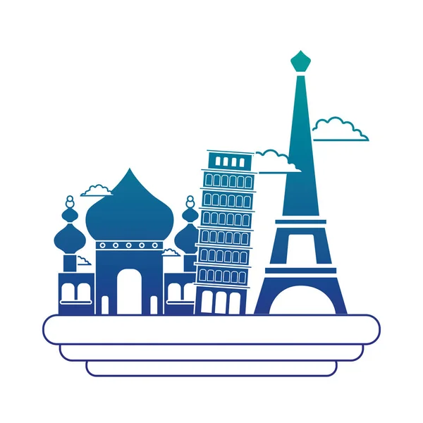 Sziluettjét Taj Mahal Pisai Ferde Torony Eiffel Torony Nyaralás Vektoros — Stock Vector