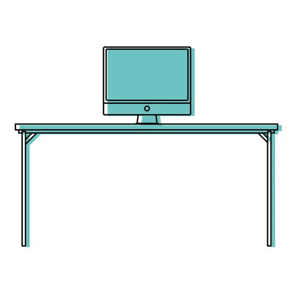 彩色木书桌对象与计算机技术向量例证 — 图库矢量图片