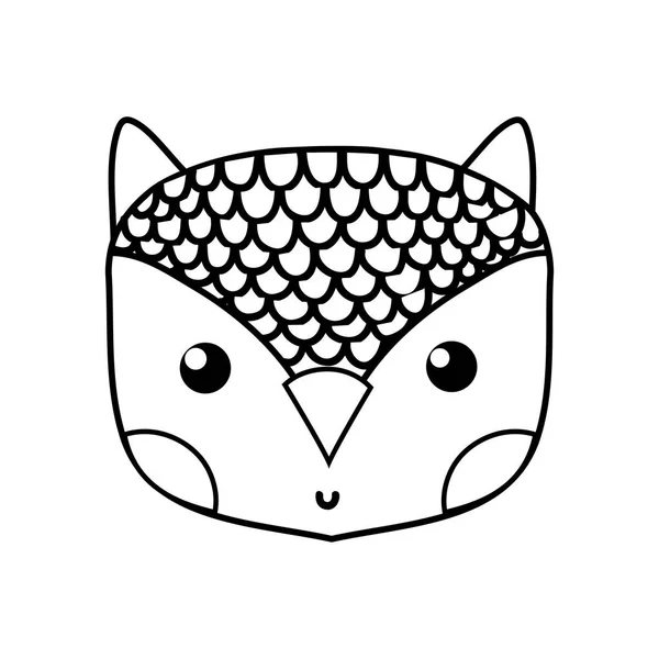 Line Cute Owl Head Wild Animal Vector Illustration — Stock Vector