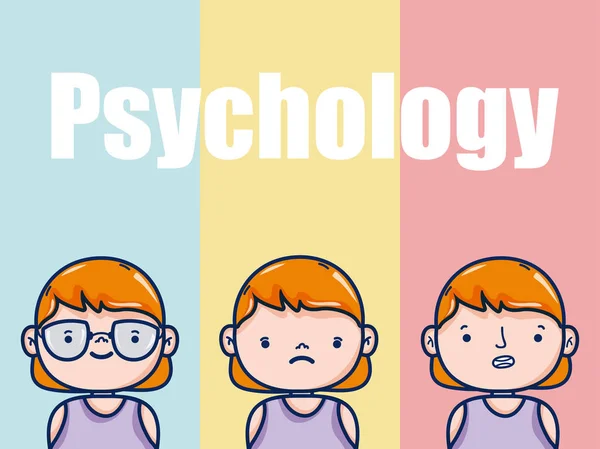 Ψυχολογία Για Κορίτσι Καρτούν Παιδί Πάνω Από Πολύχρωμο Φόντο Εικονογράφηση — Διανυσματικό Αρχείο