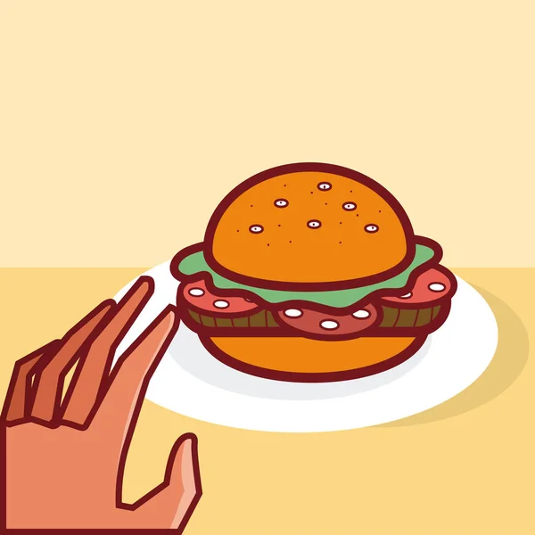 バーガー ベクトル イラスト グラフィック デザインを持っている手 — ストックベクタ