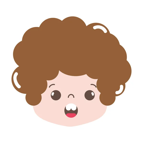 Tête Garçon Pleine Couleur Avec Des Cheveux Bouclés Illustration Vectorielle — Image vectorielle