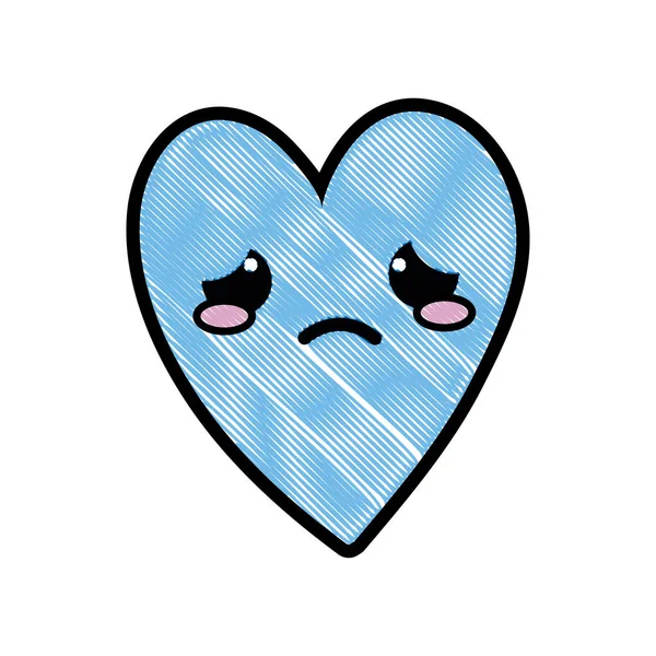Grated Cute Crying Heart Kawaii Cartoon Vector Illustration — Stock Vector