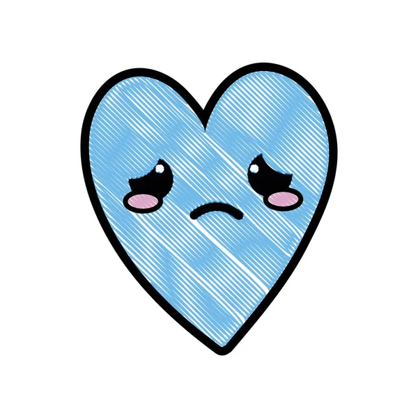 Rallado Lindo Corazón Llorando Kawaii Ilustración Vector Dibujos Animados — Vector de stock